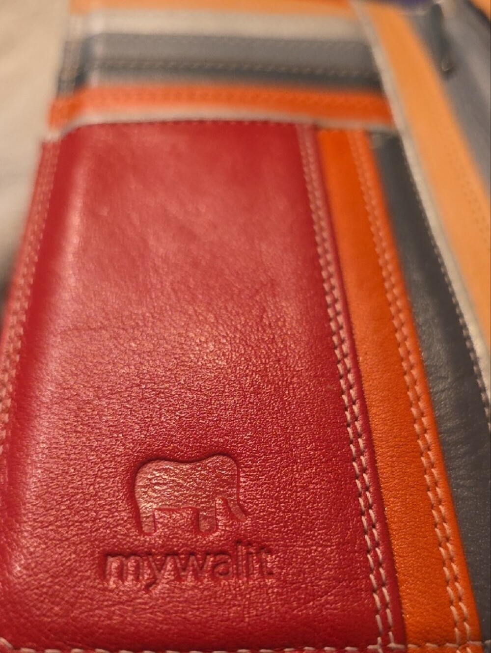 Mywalit | Large Leather Trifold Wallet | Gray Orange Red | 12 Card Slots 👛 - Picture 4 of 15